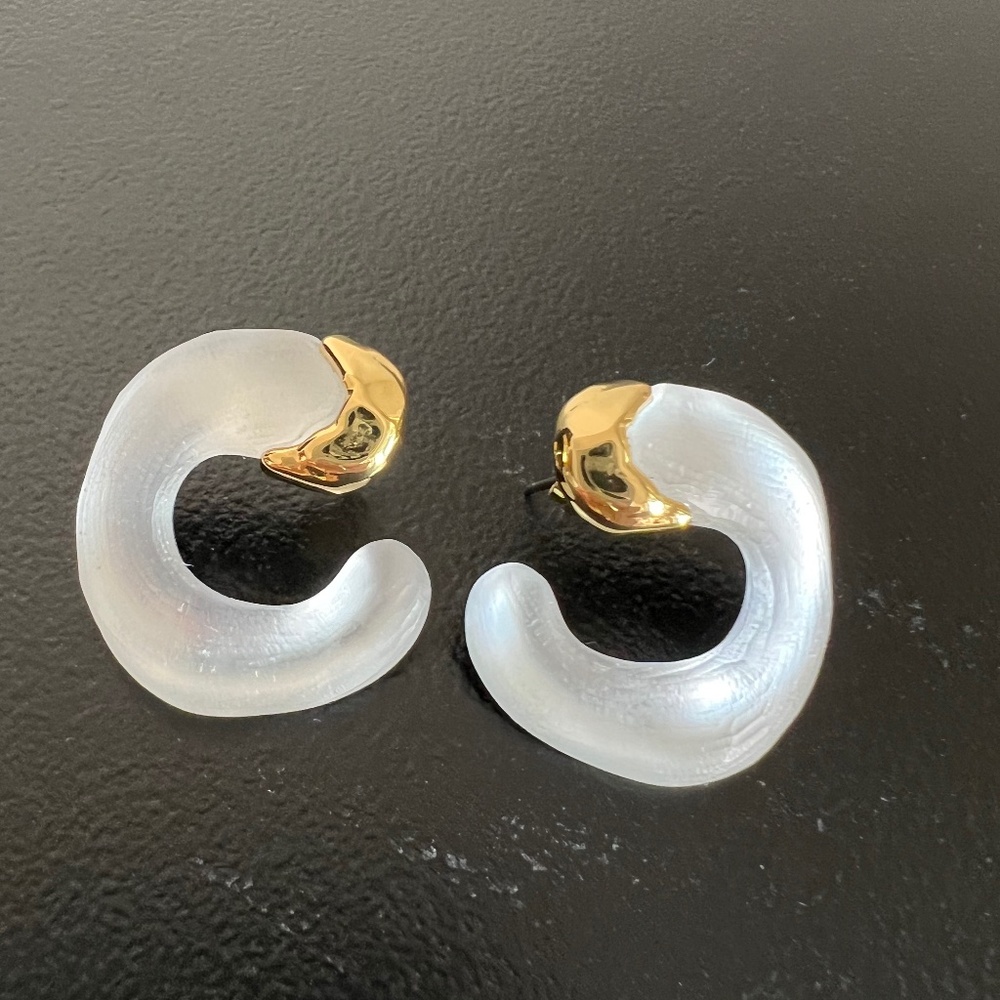ALEXIS BITTAR Silver Lucite Small Molten Front Facing Hoop Earrings - Picture 2 of 8
